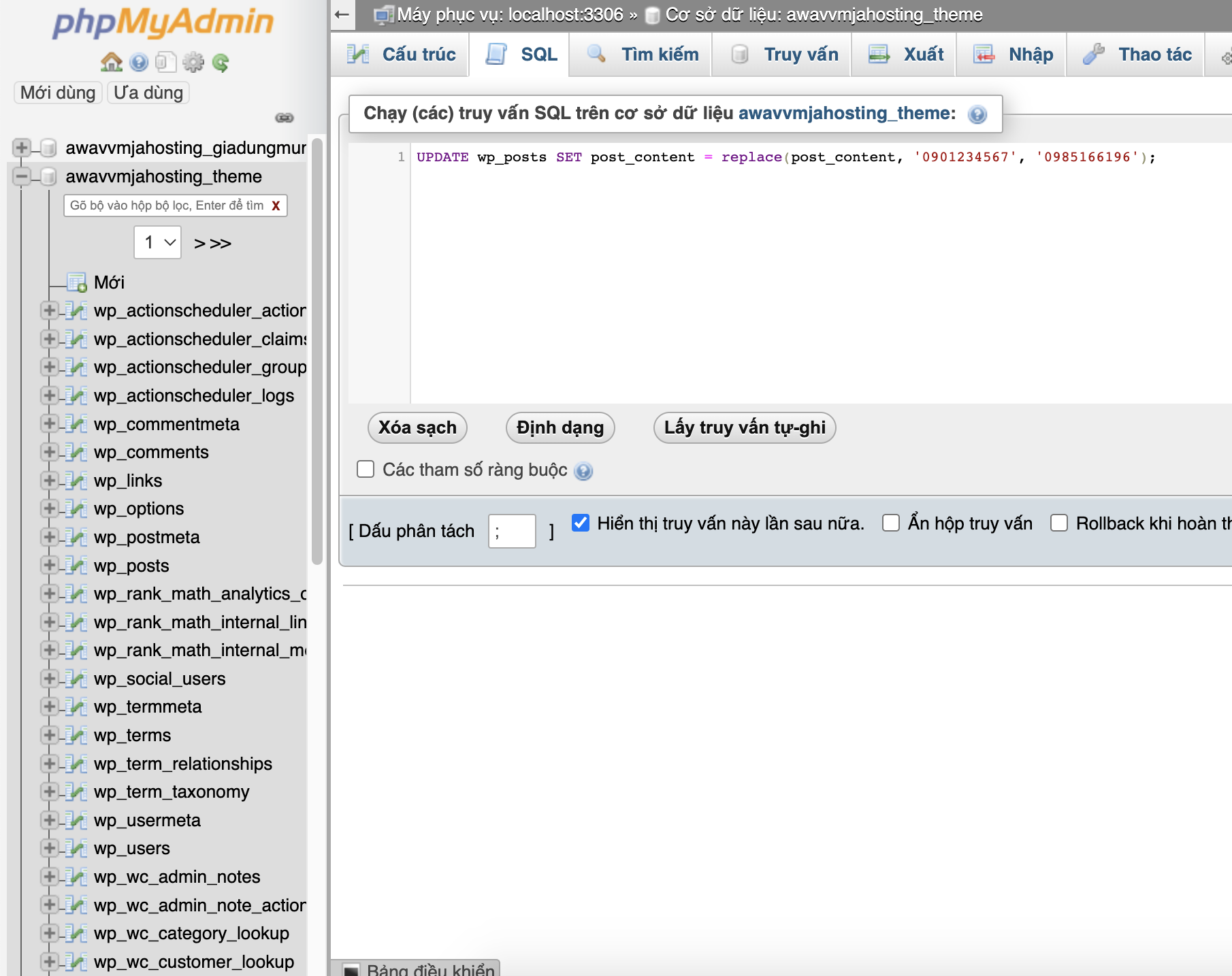Thay đổi nội dung hàng loạt trong WordPress